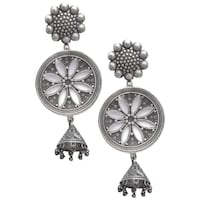 Picture of Mryga Women's Handcrafted Brass Jhumka Earrings, SB787691, Silver