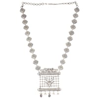 Mryga Handcrafted Elegant Brass Statement Necklace, Silver