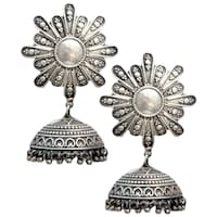 Picture of Mryga Women's Handcrafted Brass Jhumka Earrings, SB787707, Silver