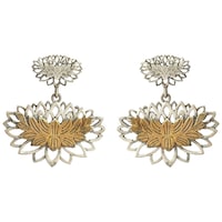 Picture of Mryga Women's Dual Tone Brass Lotus Earrings, SB787646, Silver & Gold