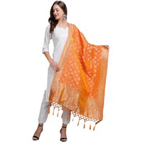 Mryga Women's Art Silk Banarasi Dupatta, SB785512, Orange & Golden