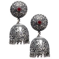 Picture of Mryga Women's Handcrafted Brass Jhumka Earrings, SB787697, Silver