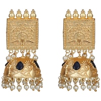 Picture of Mryga Women's Matte Stud Jhumka Earrings, SB787667, Gold & Blue