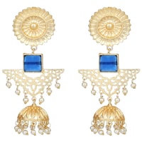 Picture of Mryga Women's Matte Long Jhumka Earrings, SB787672, Gold & Blue