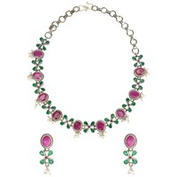 Mryga Handcrafted Elegant Brass Necklace and Earrings Set, SB787735, Purple & Green
