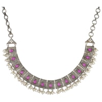 Mryga Elegant Tribal Short Necklace and Earrings Set, SB787784, Silver & Pink