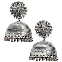 Picture of Mryga Women's Handcrafted Brass Jhumka Earrings, SB787692, Silver