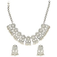 Mryga Handcrafted Elegant Brass Necklace and Earrings Set, SB787736, Clear & Silver