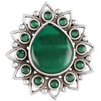 Mryga Stylish Tribal Brass Adjustable Ring, Green & Silver