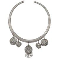 Mryga Elegant Brass Tribal Hasli Necklace, Silver