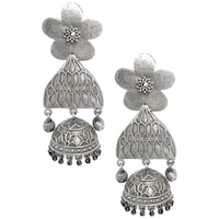 Picture of Mryga Women's Handcrafted Brass Jhumka Earrings, SB787694, Silver