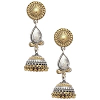 Picture of Mryga Handcrafted Dual Tone Brass Long Jhumka Earrings, SB787687, Gold & Silver