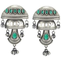 Picture of Mryga Women's Handcrafted Silver Tone Brass Tribal Jhumki, SB787041, Silver & Green