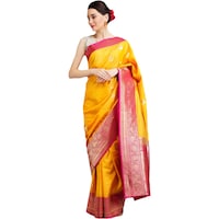 Picture of Mryga Women's Handwoven Banarasi Tussar Silk Saree, SB787025, Yellow