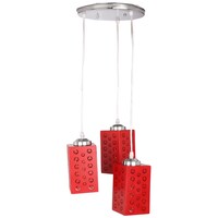 Picture of Afast Decorative Pendant Glass Ceiling Lamp with Wood Shade, AFST742976, 25 x 66cm, Red, Pack of 1