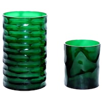 R S Light Glass Tea Light Holder, Green, 15 x 25cm, Pack of 2