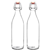 R S Light Glass Bottle with Lid, 1000ml, Clear, 16 x 16cm, Pack of 2