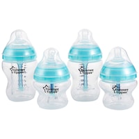 Tommee Tippee Advanced Anti-Colic Feeding Bottle Newborn Starter Set, Light Blue - Pack of 4