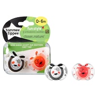 Tommee Tippee Fun Style Soother, 0-6m, Black & Red - Pack of 2