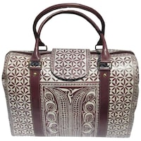 Picture of Flower Printed Leather Bowling Bag, 3464, Brown