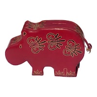 Hippo Shaped Leather Piggy Bank, 3558, Pink