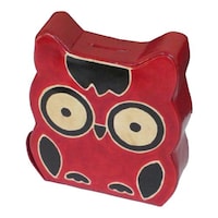 Big Eyed Owl Shaped Leather Piggy Bank, 3828, Pink & Black