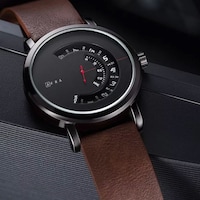 Afra Phantom Gentleman's Metal Case Quartz Watch with Leather Strap, Brown