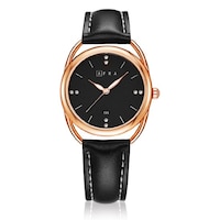 Afra Carina Lady's Watch with Leather Strap, Black