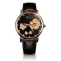 Afra Elanor Lady's Watch with Leather Strap, Black
