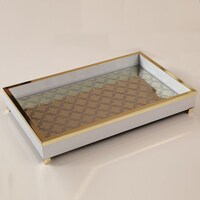 Picture of Pan Premium Orme Mirror Tray, Gold and White, 40 x 25 x 6cm