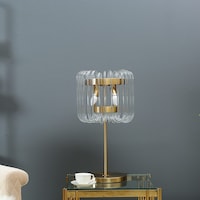 Pan Argis Table Lamp, Clear and Gold, 38 x 38 x 70cm