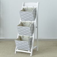 Pan Vonia 3 Tier Basket design Wooden Rack, White