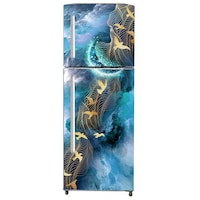 Picture of Creative Print Solution Skyline Birds Double Fridge Door Sticker, BPF060, 160X61 cm, Blue & Golden