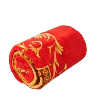 Red Star Soft Embossed Floral Design Blanket, Red & Brown - 220X240 Cm