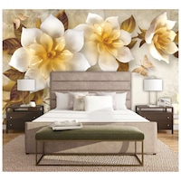 Creative Print Solution Big Flower Wall Wallpaper, BPBW-009, 275X366 cm, White & Beige
