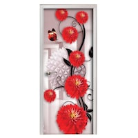 Creative Print Solution Flower With Stem Door Sticker, BPDW362, 30 Inches, White & Red