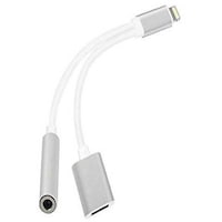 2-In-1 Lightning To Aux Charging Cable, White/Silver