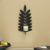 Pan Leaf Wall Candle Holder, Black