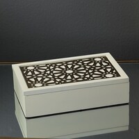 Picture of Pan Mashrabiya Mesh Rectangle Box, Gold & White