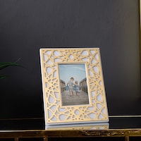 Mashrabiya Photo Frame, 4x6 Inch - White and Gold