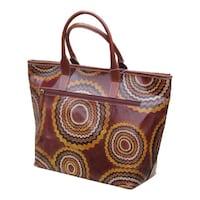Picture of Zik Zak Round Printed Leather Tote Bag, 3496, Brown