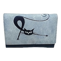 Cat Printed Leather Bifold Wallet, 4486SSC F, Black & Grey