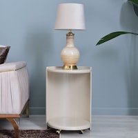 Pan Lancaster End Table with Wheels, Beige