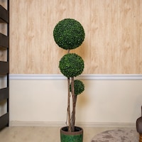 Pan Decorative Boxwood Topiary Tree, Green