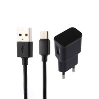 USB Charging Adapter with Type-C Cable EU Plug, Black
