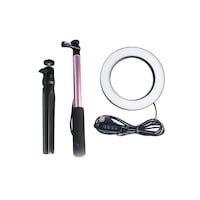 Wide Dimming Range LED Ring Light With Tripod & Selfie Stick, Pink