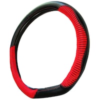 CS Glare Leather Car Steering Cover, 15 inch, Red and Black