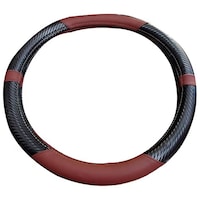 CS Glare Microfiber Leather Car Steering Wheel Cover, 14 inch, Dark Brown and Black