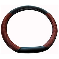 Picture of CS Glare Microfiber Leather D Shaped Car Steering Wheel Cover, 15 inches, Black and Brown