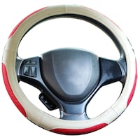 Kavach Leatherite Universal Steering Cover for Car, CA40855, Beige & Red